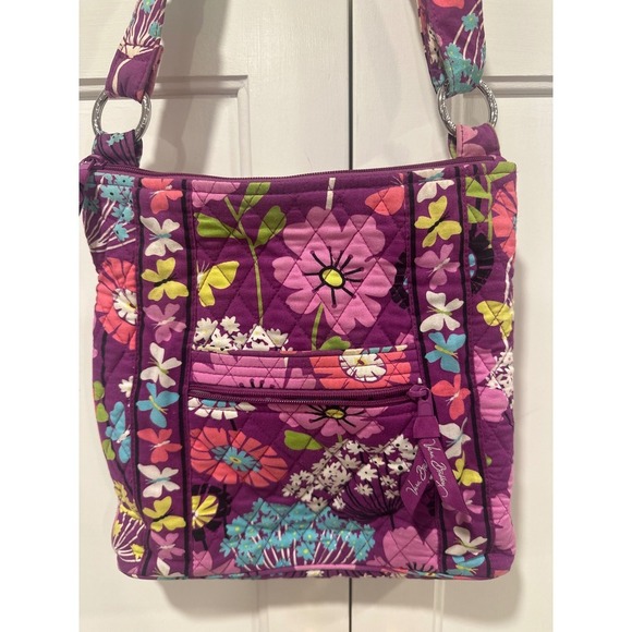 Vera Bradley Purple Floral Butterfly hipster Crossbody Shoulder Bag Purse - Picture 2 of 8
